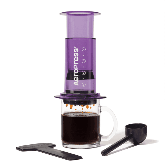 AeroPress Clear Purple Compact Coffee Press – Simplified 3-in-1 Manual Coffee Maker for Espresso-Style, French Press & Pour-Over Brewing, 10 oz