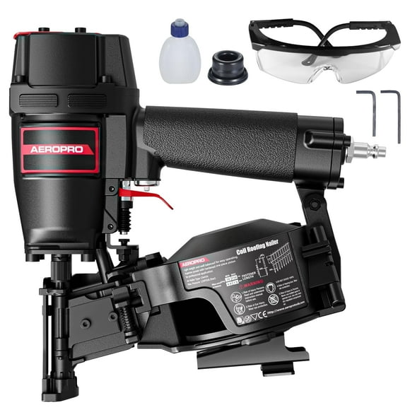 AeroPro CN45N Professional Roofing Nail Gun, Air-Powered, Compatible with 15 Wire Coil Nails from 3/4" to 1-3/4", for Asphalt Roofing Projects