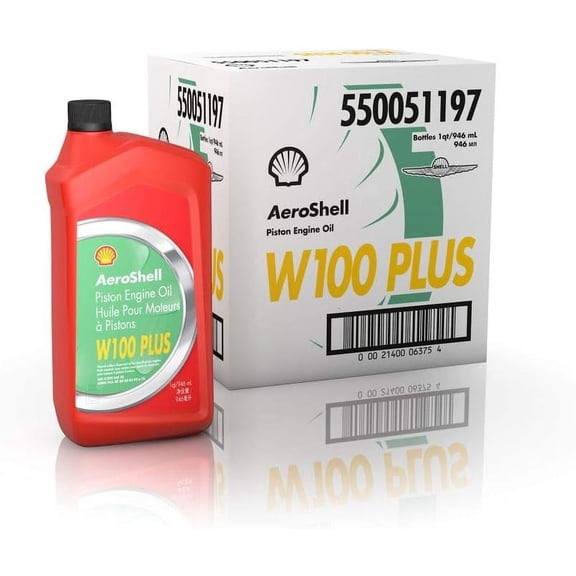 AeroShell Oil W100 Plus Aviation Piston Engine Oil, SAE 50, 6 Quart Case