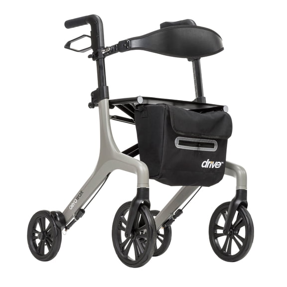 Drive Medical AeroWalk Ultra Lite Lightweight Folding Rollator Walker with Back Support, Tall, Gray