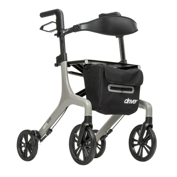 Drive Medical AeroWalk Ultra Lite Lightweight Folding Rollator Walker with Back Support, Tall, Gray