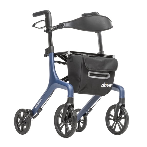 Drive Medical AeroWalk Ultra-Lite Rollator, blue aluminum frame, 10 inch front wheels, 330 lb capacity