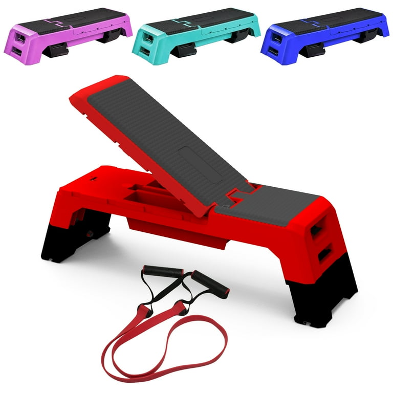 Aerobic Deck for Cardio Multifunctional Fitness Step Platform with Resistance Bands Exercise Stretching Home Gym Workout Adjustable Trainer Stepper