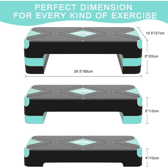 Aerobic Exercise Step, Adjustable Stepper Platform with 4" 6" 8" Risers for Home Gym Fitness Workout