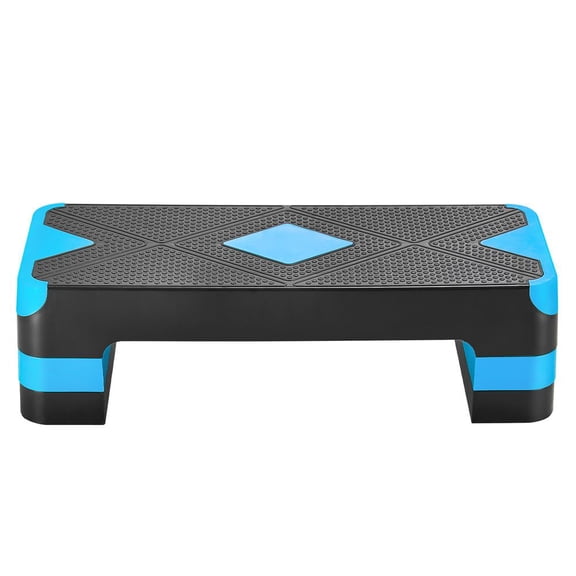 Aerobic Exercise Step Platform, 28-Inch Workout Aerobic Stepper, Height Adjustable Fitness Training Step Deck Trainer with 4 Risers, Non-Slip Surface Bench for Home Gym Cardio Strength, Blue