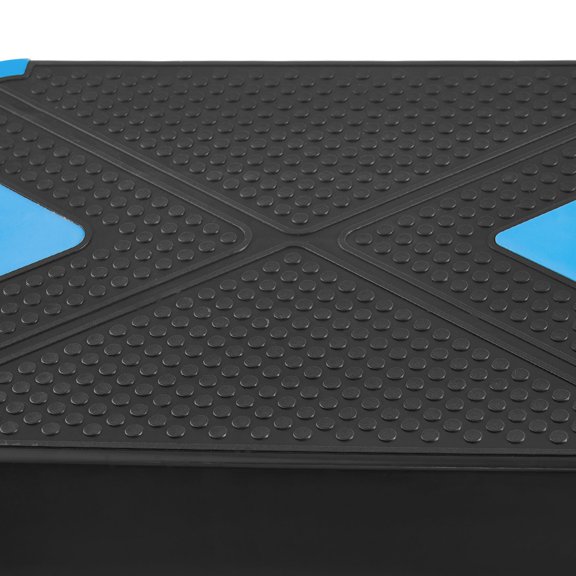 Aerobic Exercise Step Platform 28 Inch Workout Stepper Height Adjustable Fitness Training Deck with 4 Risers Non Slip Surface Bench for Home Gym Cardio Strength Blue