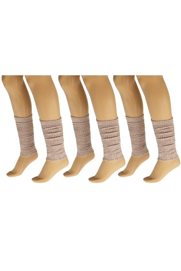 Aerobic Leg Warmers for Women 3 Pairs Beige Cotton Knee High