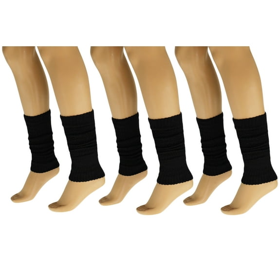 Aerobic Leg Warmers for Women 3 Pairs Black Cotton Knee High