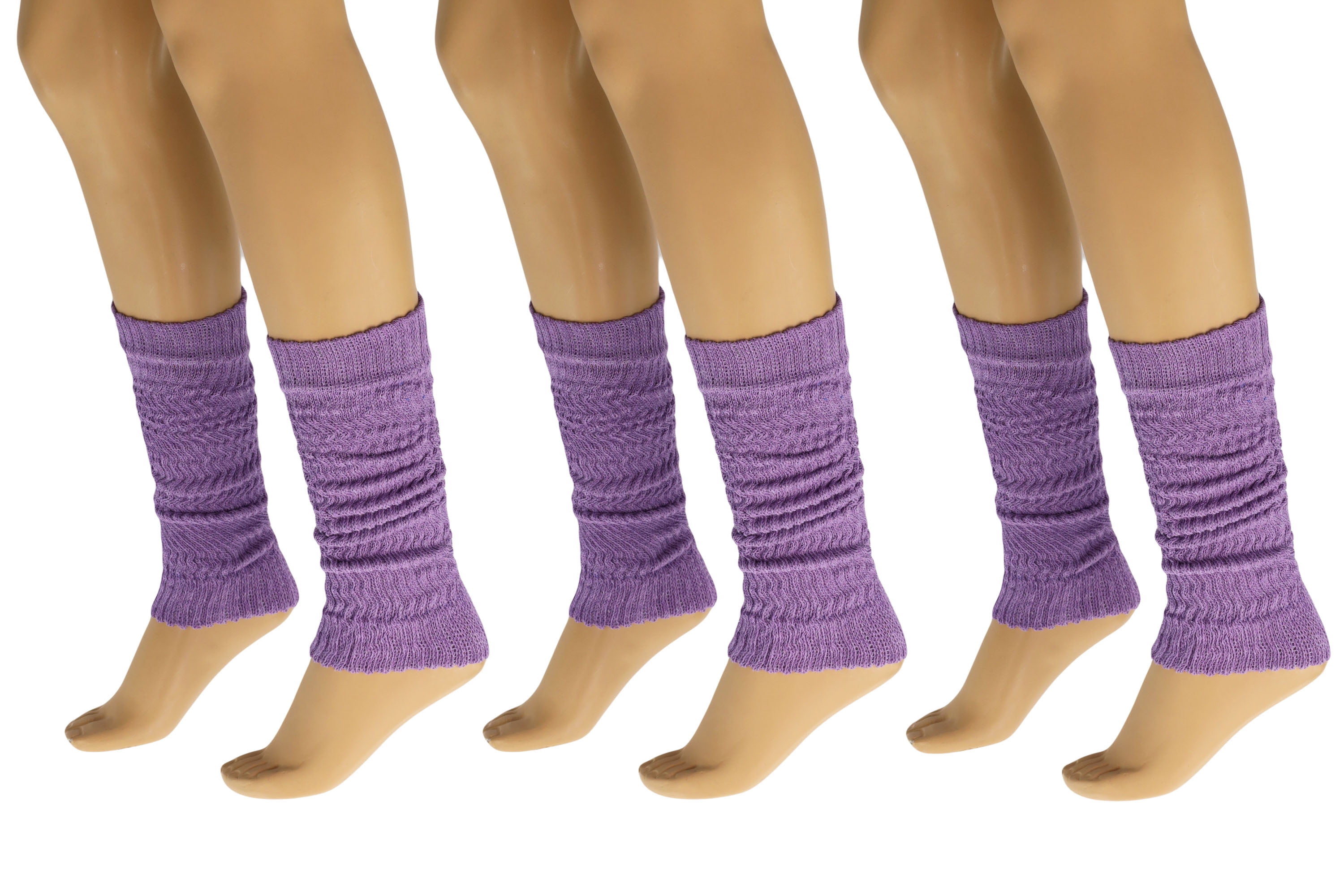 Aerobic Leg Warmers for Women 3 Pairs Purple Cotton Knee High