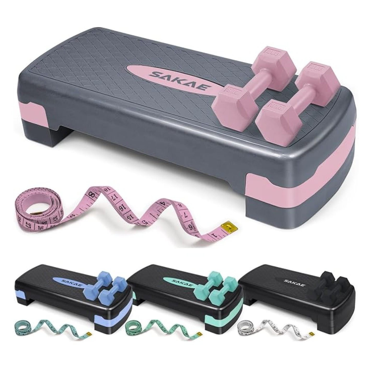 Aerobic Stepper Set with Dumbbells & Measuring Tape, Adjustable Height ...