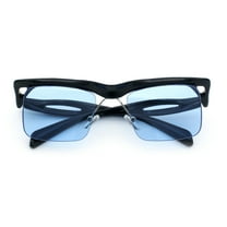 Aerodynamic Streamline Plastic Half Rim Rimless Rectangle Fashion Sunglasses Black - Blue