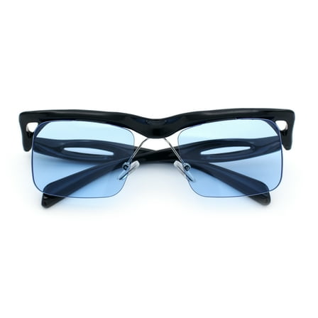 Aerodynamic Streamline Plastic Half Rim Rimless Rectangle Fashion Sunglasses Black - Blue