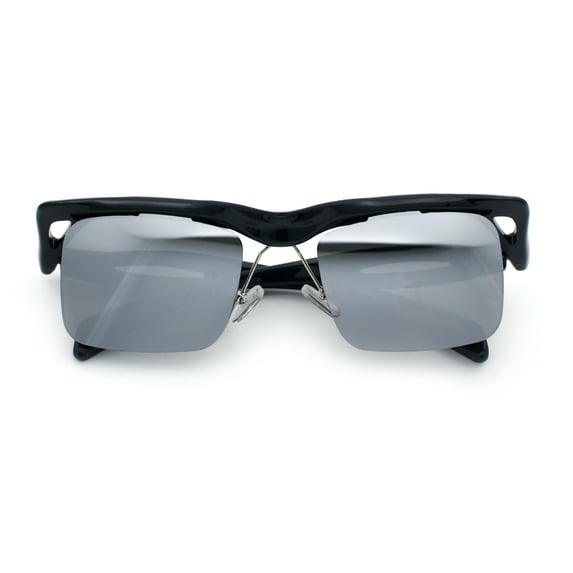 Aerodynamic Streamline Plastic Half Rim Rimless Rectangle Fashion Sunglasses Black - Silver Mirror