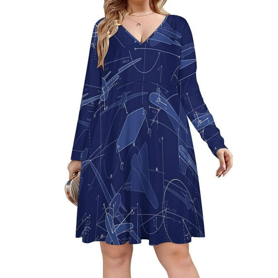 Aerodynamics Long Sleeve Dresses For Women Vintage Elegant Party Dress Oversized V-neck Dress S-8XL