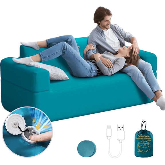 Aerogogo Inflatable Sofa Blow Up Sofa with Built-in Pump, Multifunctional Portable Air Couch for Camping, Inflatable Couch for Camping with Backrest Suitable for Home Outdoor and Guests (Loveseat)