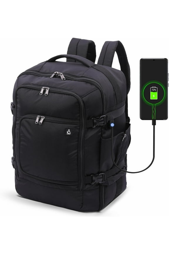 Carry on Travel Backpack, 3 in 1 Multi Purpose Extra Large Water Resistant Lightweight Airplane Approved Weekender Bag Daypack for Men and Women, 37L, Black