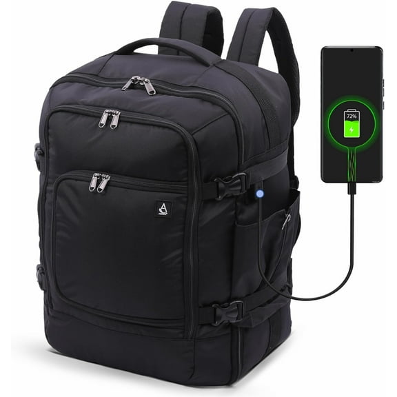 Aerolite Carry on Travel Backpack, 3 in 1 Multi Purpose Extra Large Water Resistant Lightweight Airplane Approved Weekender Bag Daypack for Men and Women, 37L, Black