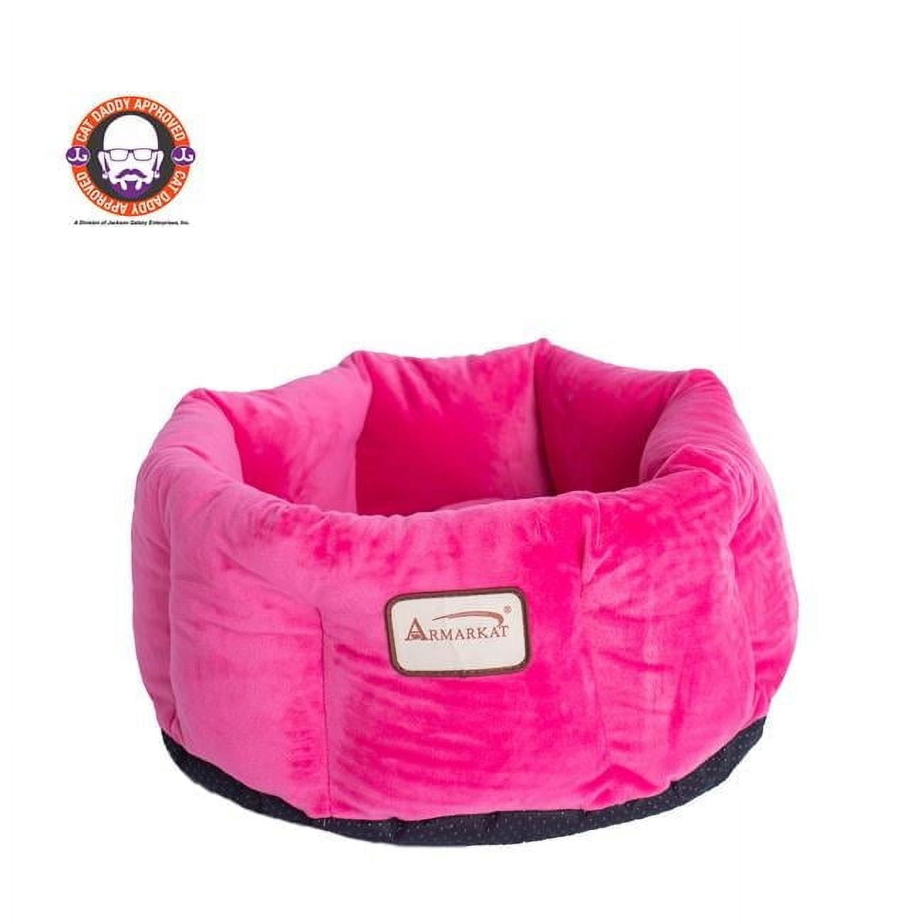 Small Pink Velvet Round Bolster Pet Bed