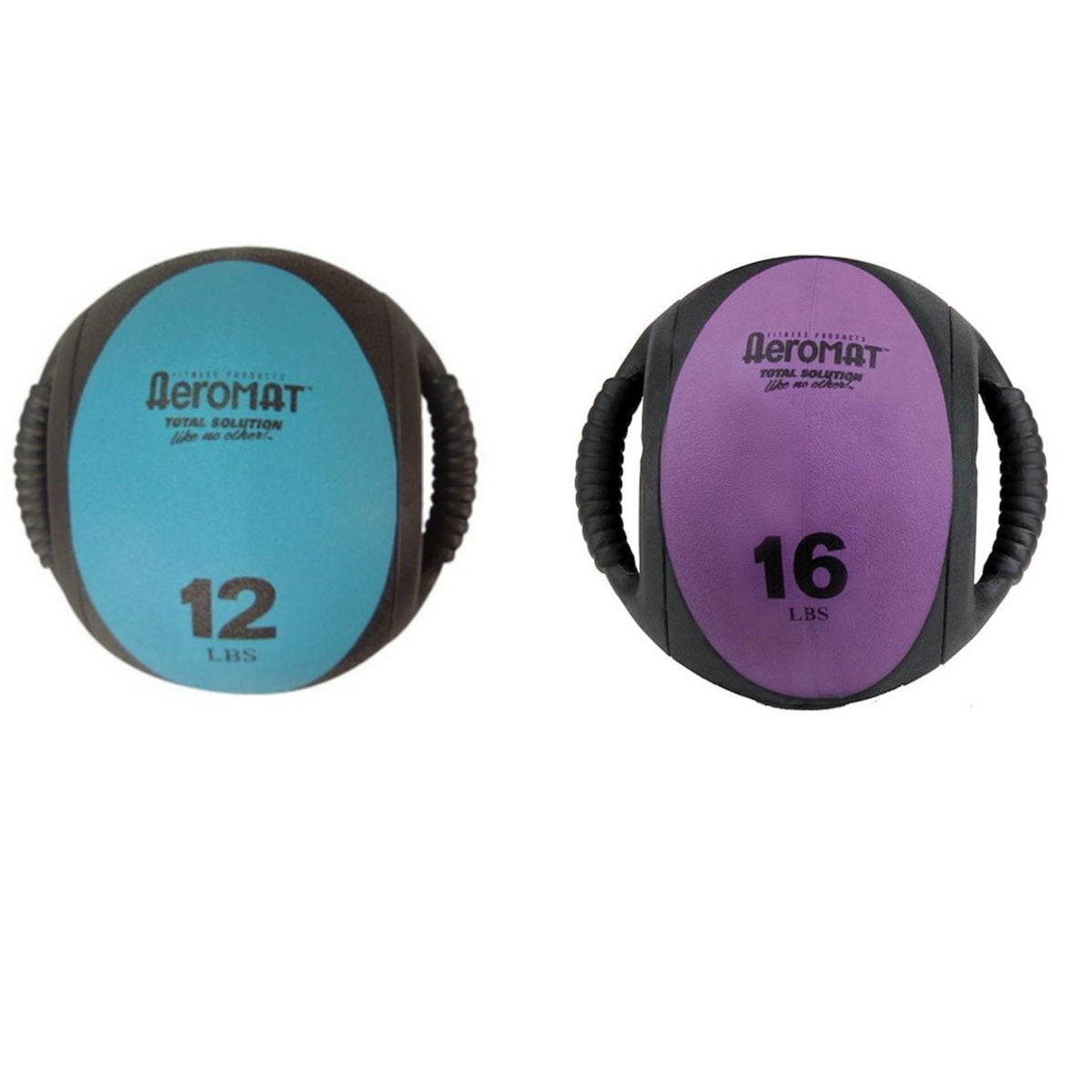 Aeromat Dual Grip Fitness Power Medicine Ball - 12 lb. Black/Teal with Dual Grip Power Medicine Ball, 9cm/16-Pound, Black/Purple
