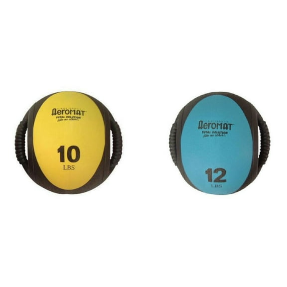 Aeromat Dual Grip Power Medicine Ball, 9cm/10-Pound, Black/Yellow with Dual Grip Fitness Power Medicine Ball - 12 lb. Black/Teal