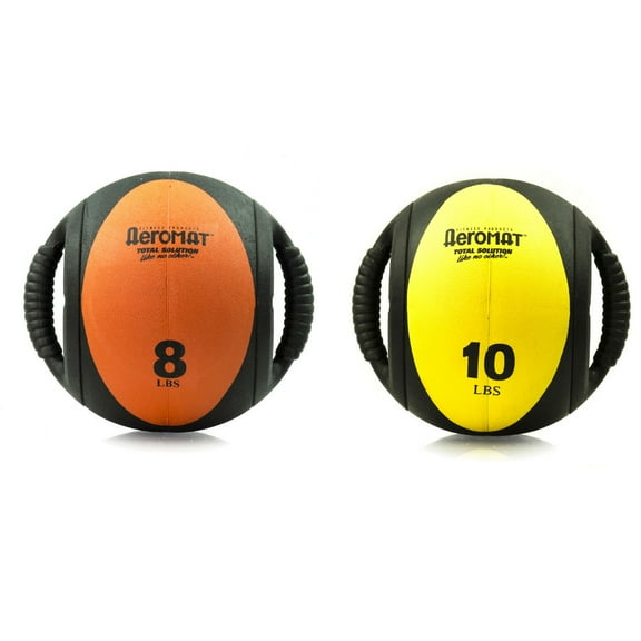 Aeromat Sportime 8 lb Dual Grip Power Medicine Ball, Orange/Black with Aeromat Dual Grip Power Medicine Ball, 9cm/10-Pound, Black/Yellow