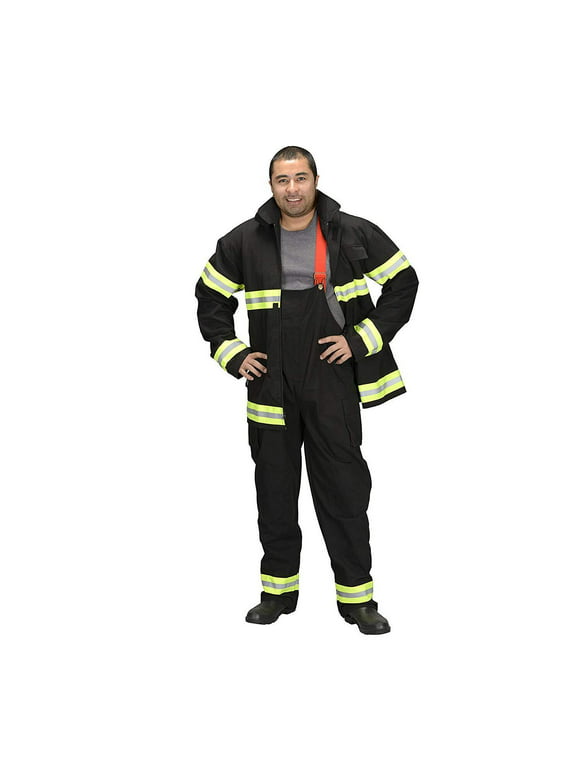 Aeromax Adult Black Green Reflective Stripe Firefighter Halloween Costume S-L