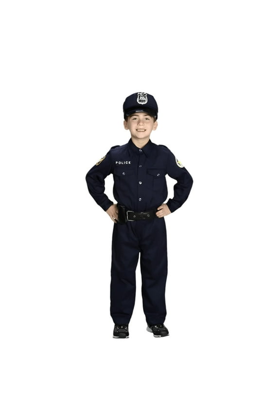Jr. Police Officer Suit Halloween Fancy-Dress Costume with Cap including Belt for Child, Little Boys M