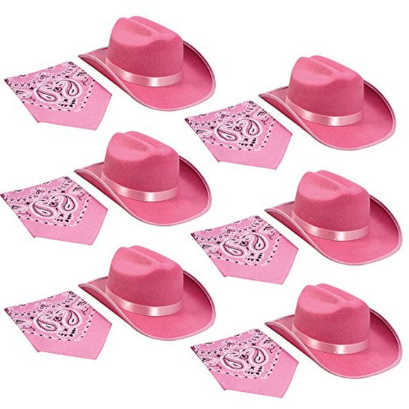 Aeromax Junior Cowboy Hat With Bandanna 6 Piece Party Pack, Pink