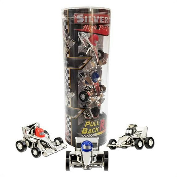 Aeromax PBR-S3 Pull Back Racer Car with Assorted Designs, Silver - Pack of 3
