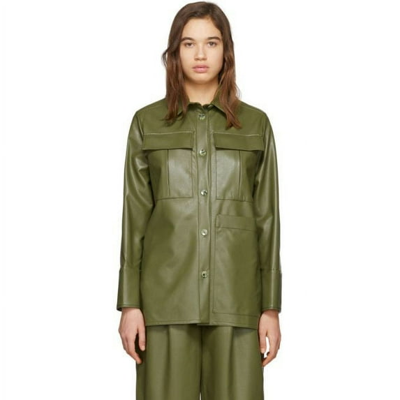 Aeron MOSS Women's Blanche Big Pocket Faux Leather Shirt Jacket, EU 36