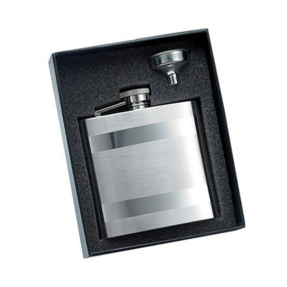 Aeropen International GF-1706 2 Pcs. Set - 6 oz. 2 Tone Stainless Steel Flask and Funnel in Black Gift Box