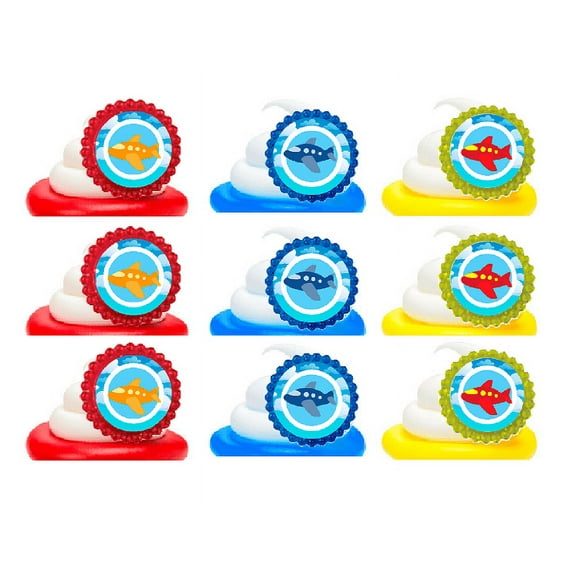 Aeroplane Airplane Easy Toppers Cupcake Decoration Rings -24pk