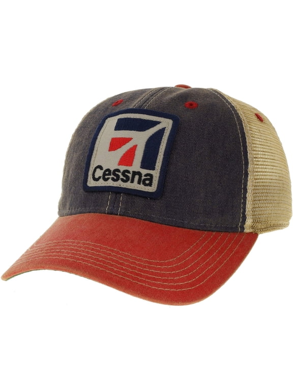 Cessna Aviation Logo Trucker Hat, Navy/Scarlet Red/Khaki