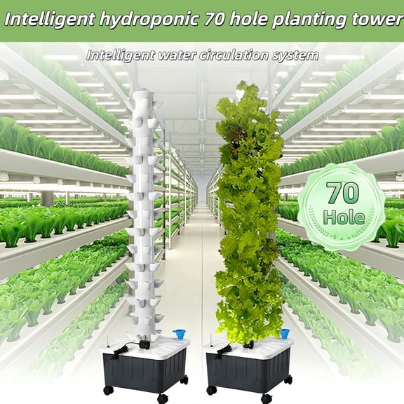 Aeroponic Grow Tower, 70-Hole Vertical Hydroponics Growing System with Movable Water Tank, Hydrating Pump, Timer, Adapter | For Herbs, Fruits and Vegetables