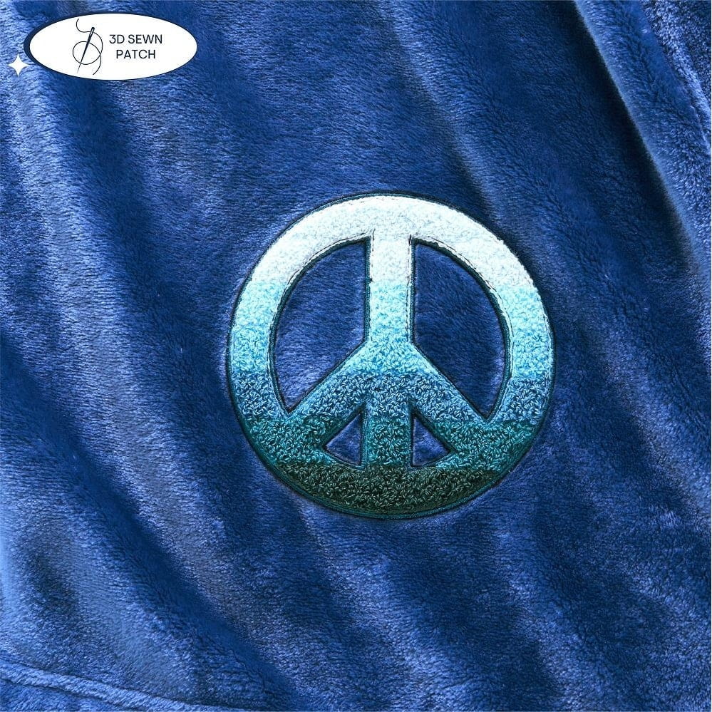 Navy Blue Plush Oversized Throw Blanket with Peace Sign Patch