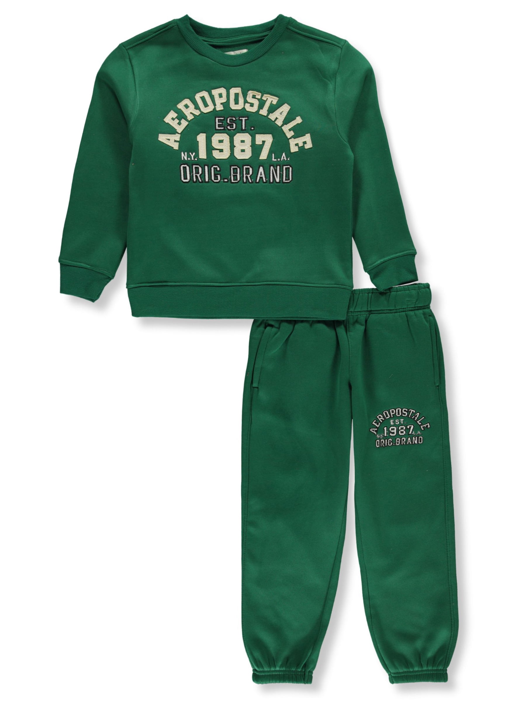 Aeropostale Boys' 2-Piece Varsity Joggers Set Outfit Color: green