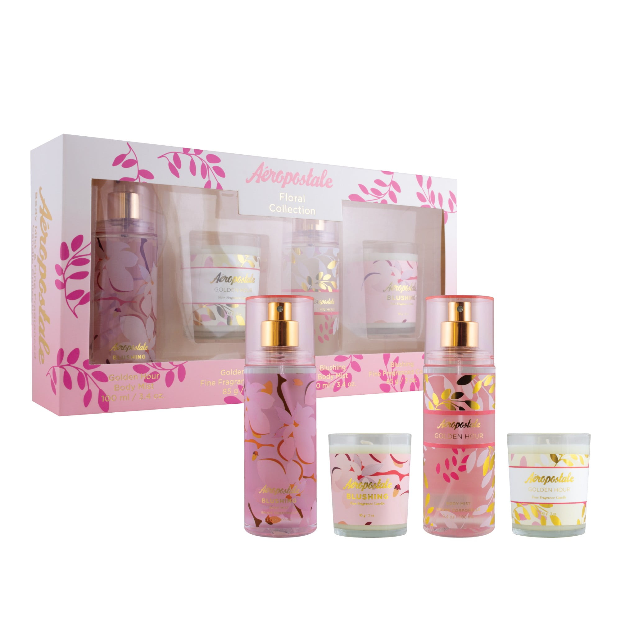 Aeropostale Floral Candle & Body Mist 4 Piece Gift Set for Women ...