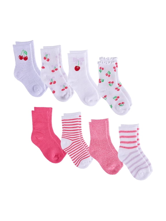 Aeropostale Girls Full Cushion High Quarter Kids Socks (8-pack) – Cherry Bow Lettuce Cuff