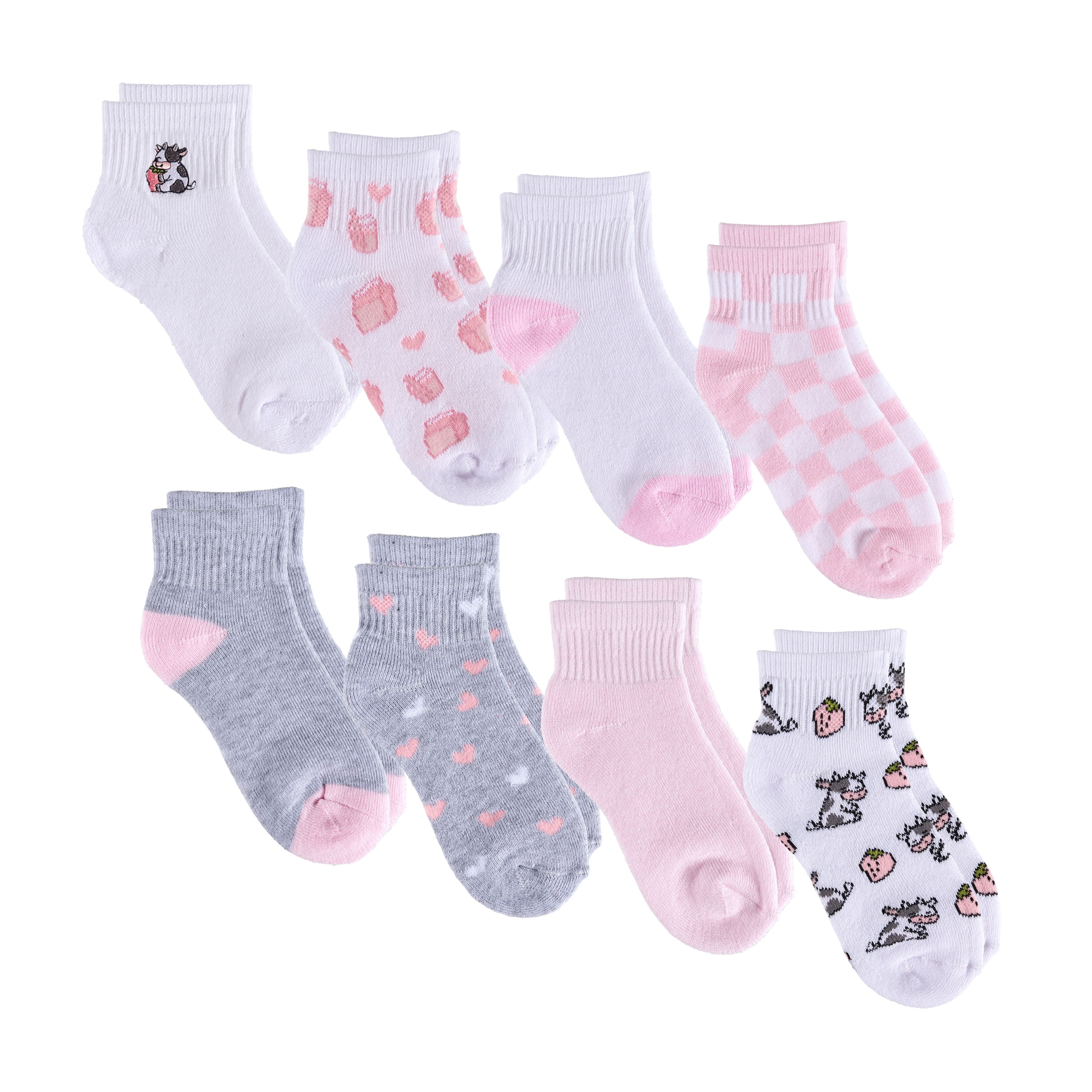 Aeropostale Girls Full Cushion Quarter Kids Socks (8-Pack) – Cow Embroidery