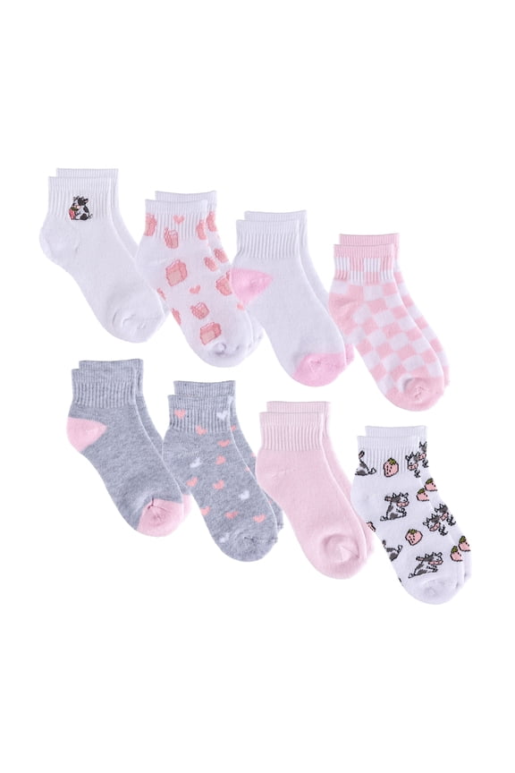 Aeropostale Girls Full Cushion Quarter Kids Socks (8-pack) – Cow Embroidery