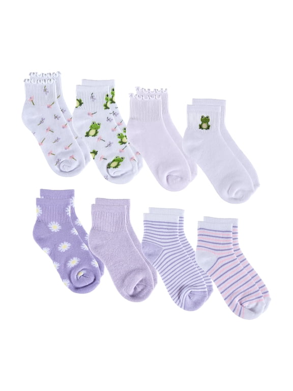 Aeropostale Girls Full Cushion Quarter Kids Socks (8-Pack) – Frog Embroidery