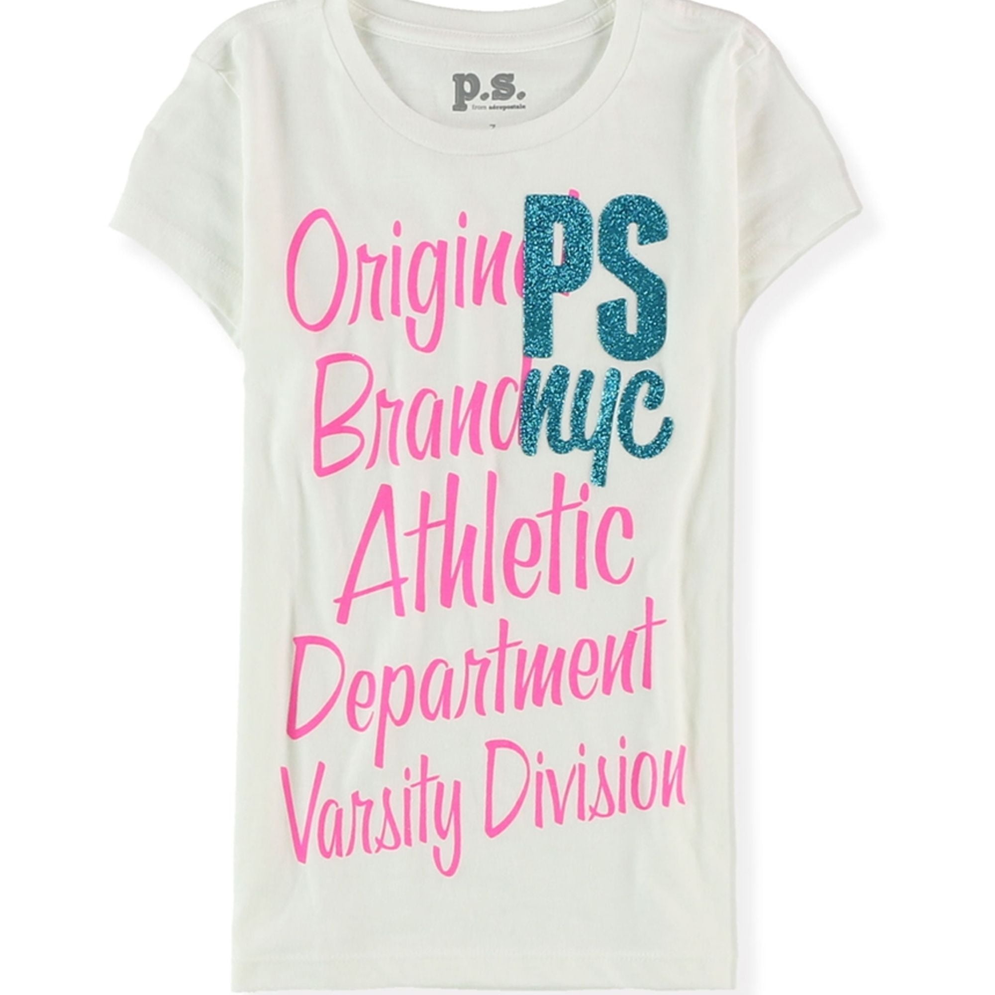 Aeropostale Girls Glitter NYC Graphic T-Shirt, White,