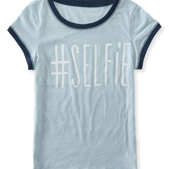 Aeropostale Girls Glitter Selfie Embellished T-Shirt, Blue, 5