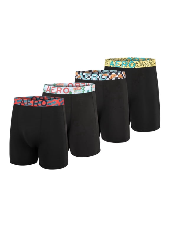 Aeropostale Mens Boxer Briefs 4 Pack Poly Spandex Performance Boxer Briefs Underwear(Black/Black/Black/Black, Large)