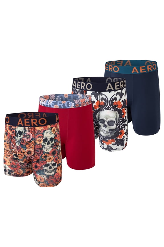 Aeropostale Mens Boxer Briefs 4 Pack Poly Spandex Performance Boxer Briefs Underwear(Multicolored/Red/Multicolored/Dark Navy, Large)