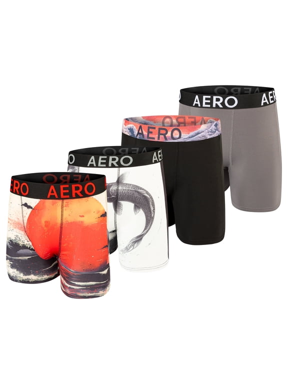 Aeropostale Mens Boxer Briefs 4 Pack Poly Spandex Performance Boxer Briefs Underwear(Multicolored/White-Black/Black/Grey, Medium)
