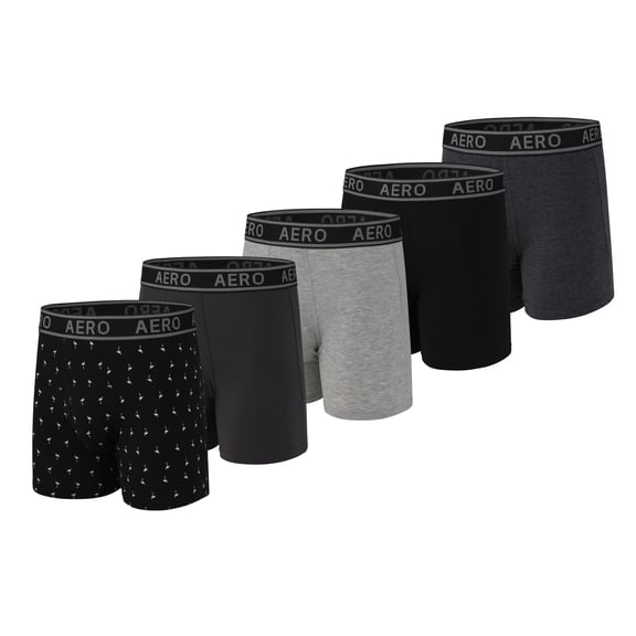 Aeropostale Mens Boxer Briefs-Cotton Stretch Boxer Briefs Underwear (Black/Charcoal/Black/Grey/Heather, Small)