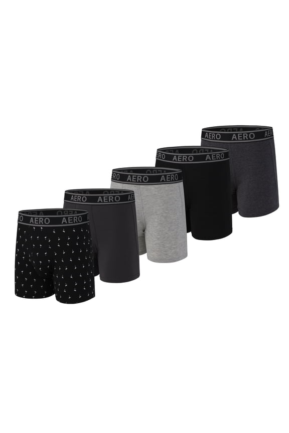 Aeropostale Mens Boxer Briefs-Cotton Stretch Boxer Briefs Underwear (Black/Charcoal/Black/Grey/Heather, X-Large)