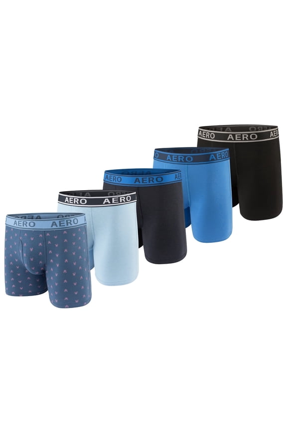 Aeropostale Mens Boxer Briefs-Cotton Stretch Boxer Briefs Underwear (Blue/Light Blue/Dark Charcoal/Blue/Black, Large)