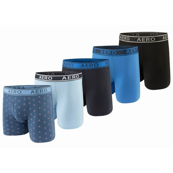 Aeropostale Mens Boxer Briefs-Cotton Stretch Boxer Briefs Underwear (Blue/Light Blue/Dark Charcoal/Blue/Black, X-Large)